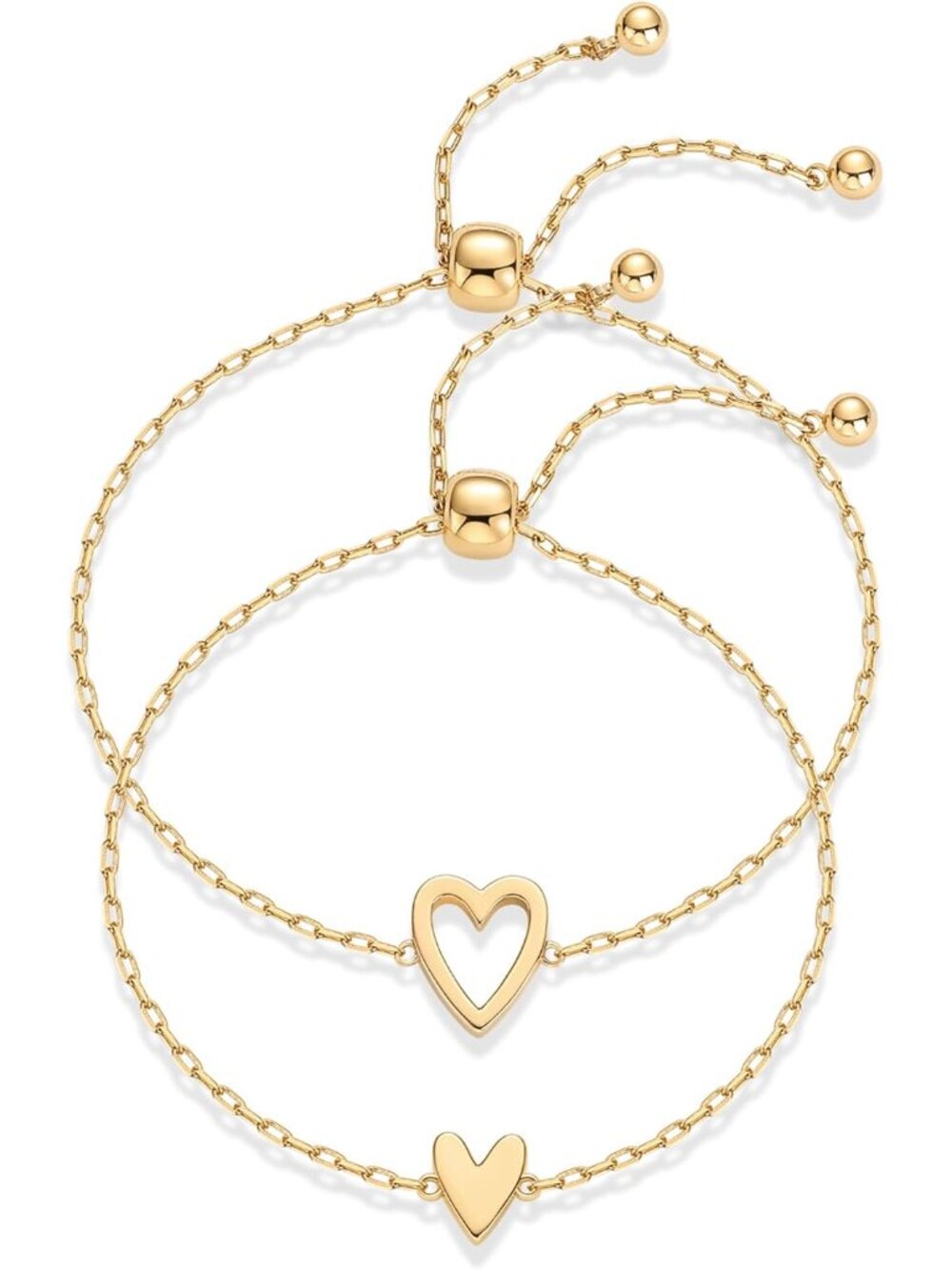 Stylish 14K Gold Plated Heart Charm Bracelets - Hypoallergenic & Adjustable